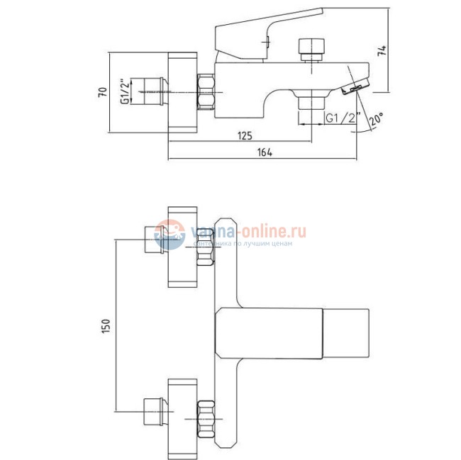 Смеситель для ванны и душа E.C.A Tiera 103502469EX