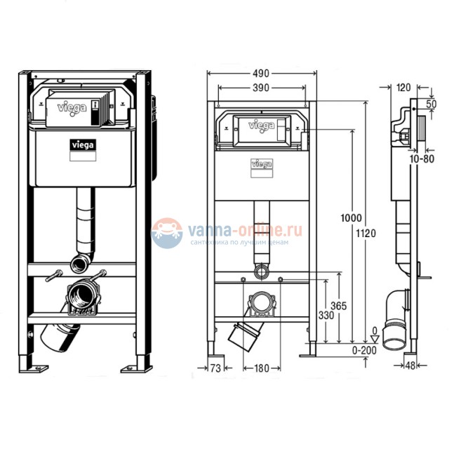 Инсталляция Viega Prevista Dry 771973 для подвесного унитаза