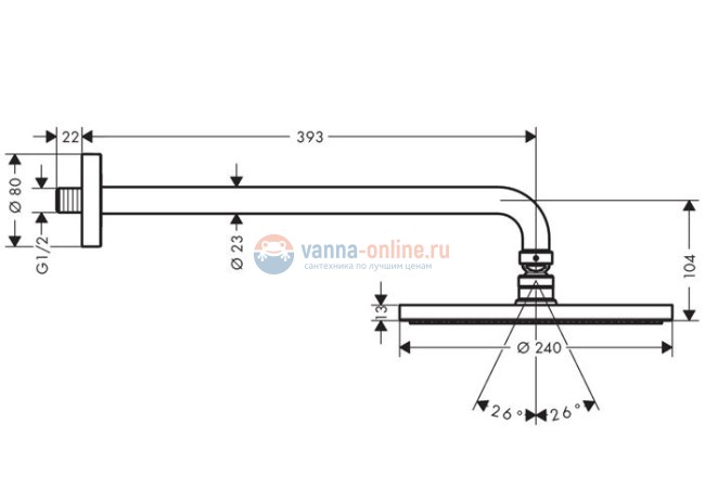 Верхний душ Hansgrohe Raindance S 240 1j PowderRain 27607000 с держателем для душа 39 см Верхний душ Hansgrohe Raindance S 240 1j PowderRain 27607000 с держателем для душа 39 см