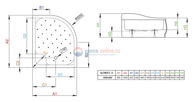Поддон для душа Radaway Korfu E 100 x 80 L