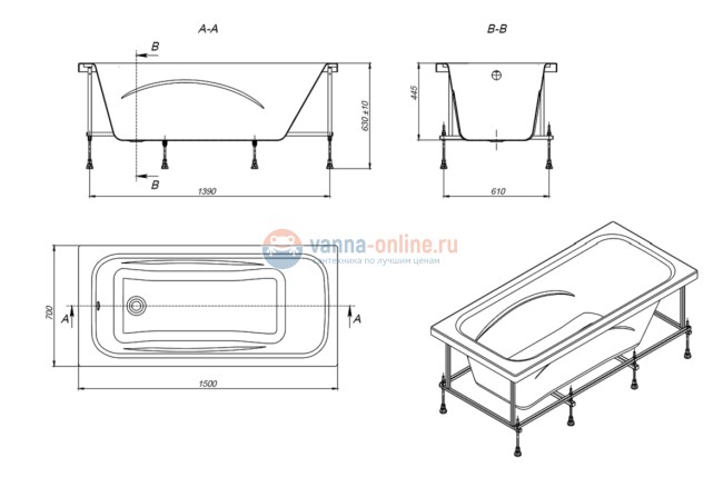Акриловая ванна Roca Line 150x70 см ZRU9302982