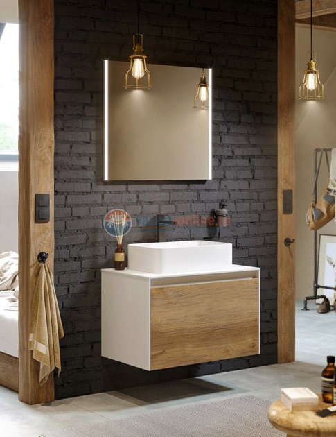 Тумба с раковиной Aqwella Mobi 60 см, фасад дуб балтийский, корпус белый