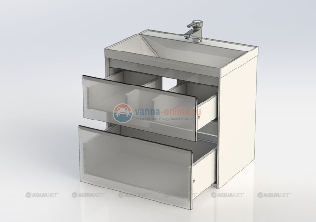 Тумба с раковиной Aquanet Гласс 60 00196961, цвет белый