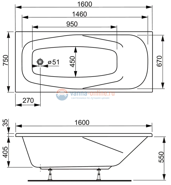 Акриловая ванна Vagnerplast Aronia 160 x 70 см Акриловая ванна Vagnerplast Aronia 160 x 70 см