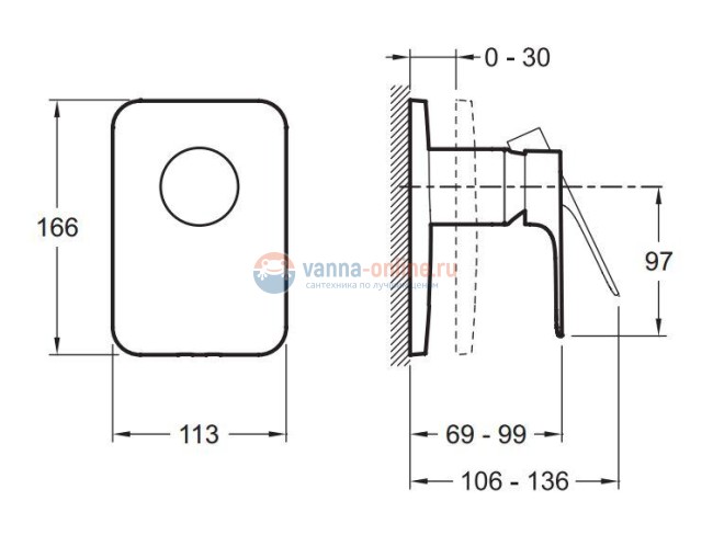 Смеситель Jacob Delafon Aleo+ E98706-CP для душа, встраиваемый, внешняя часть