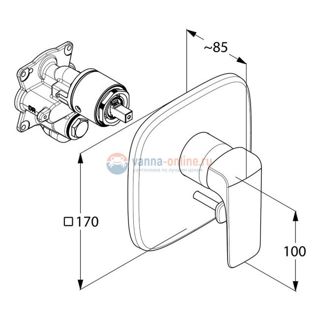 Смеситель Klud iAmeo 416500575 для ванны и душа, внешняя часть, квадратный