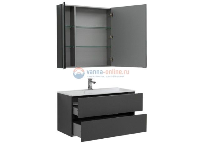 Тумба с раковиной Aquanet Алвита 100 240112, цвет серый антрацит