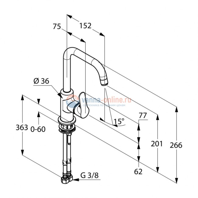 Смеситель Kludi Objekta 320240575 для раковины, управление сбоку, без донного клапана