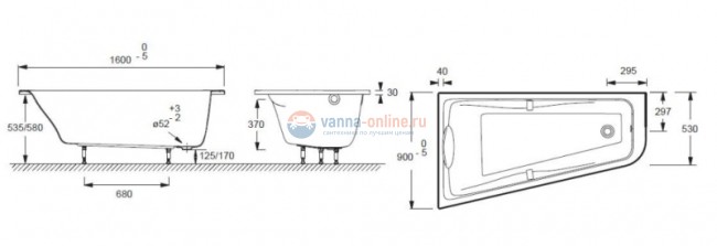 Ванна акриловая Jacob Delafon Odeon Up E6065-00/E6081-00, 160 х 90 см