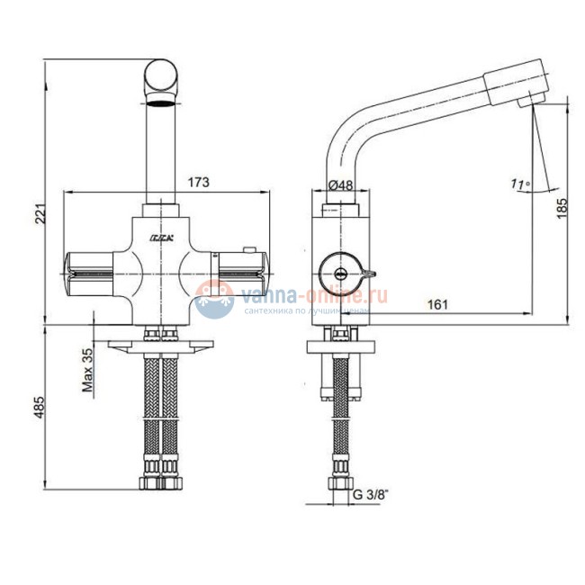 Смеситель термостатический для раковины E.C.A Thermostatic 102108730EX Смеситель термостатический для раковины E.C.A Thermostatic 102108730EX