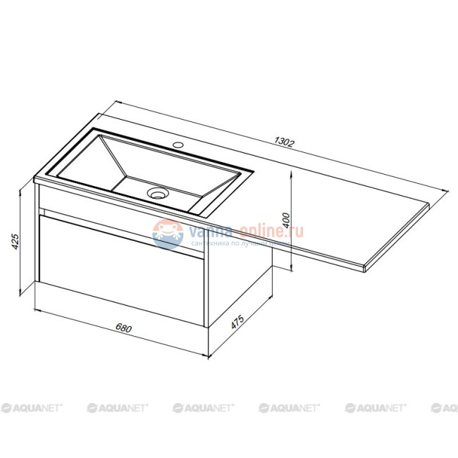 Тумба под раковину Aquanet Токио 68 00236917 (подвесная, 1 ящик), цвет белый