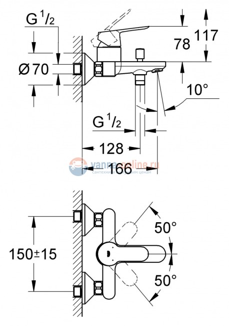 Смеситель для ванны Grohe BauEdge 23334 000, хром Смеситель для ванны Grohe BauEdge 23334 000, хром