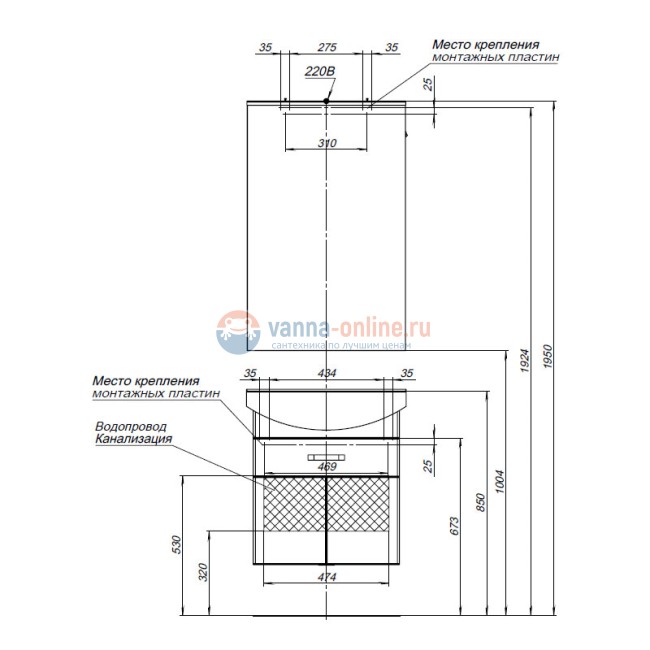 Тумба с раковиной Aquanet Ирис 60, 1 ящик, 2 дверцы, 00198381