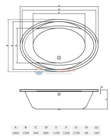 Ванна акриловая Vayer Opal 180 х 120 см