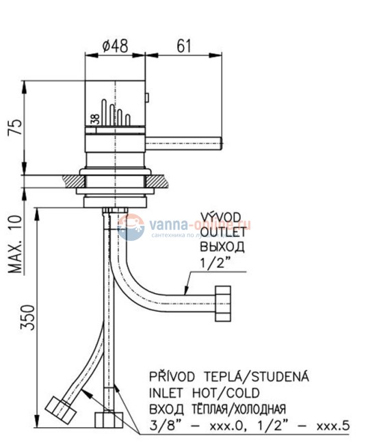 Ручка термостатическая Rav-Slezak Dunaj Termostat DT268.5, хром