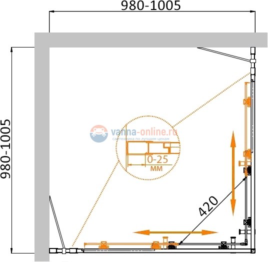 Душевой уголок Cezares Molveno-A-22-100+20-P-Cr, 120 x 120 x 190 см, стекло текстурное Punto, хром