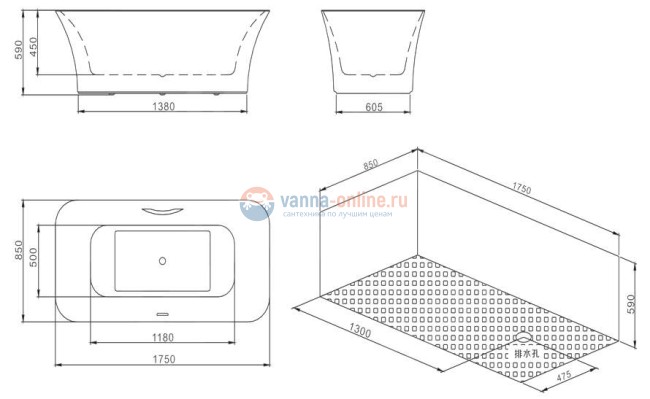 Ванна акриловая SSWW M706W, 175 x 85 см