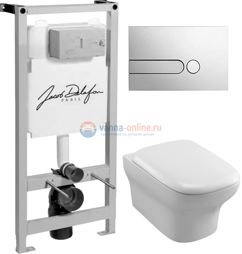 Инсталляция Jacob Delafon с безободковым унитазом Jacob Delafon Vox EDM102, сиденье микролифт клавиша хром Инсталляция Jacob Delafon с безободковым унитазом Jacob Delafon Vox EDM102, сиденье микролифт клавиша хром