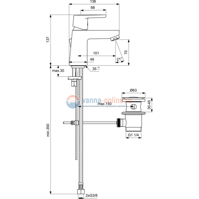 Смеситель для раковины Ideal Standard VITO B0406AA Смеситель для раковины Ideal Standard VITO B0406AA