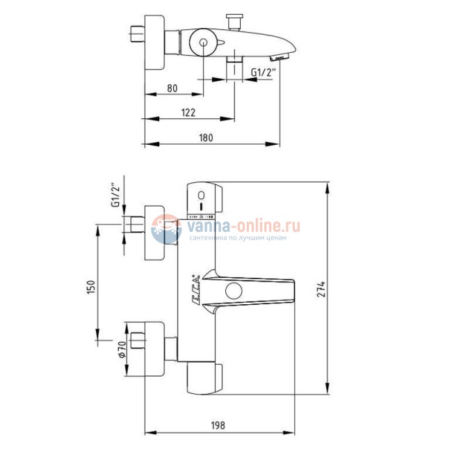 Смеситель термостатический для ванны и душа E.C.A Thermostatic 102102340EX