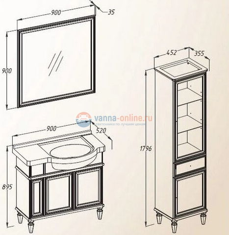Тумба под раковину Opadiris Санрайз 90 R, Z0000006354, слоновая кость
