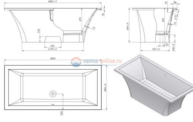 Ванна из литьевого мрамора Astra-Form Монако 174 х 80 см, литьевой мрамор, белый