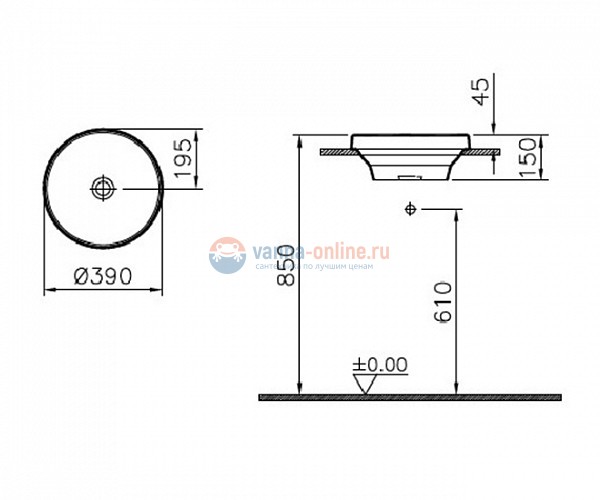 Раковина Vitra Frame 5651B403-0016 40 см накладная