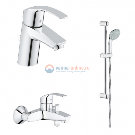 Набор смесителей для ванны Grohe Eurosmart 124446 с душевым гарнитуром хром 3 в 1 Набор смесителей для ванны Grohe Eurosmart 124446 с душевым гарнитуром хром 3 в 1