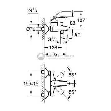 Набор смесителей для ванны Grohe Eurosmart 124446 с душевым гарнитуром хром 3 в 1 Набор смесителей для ванны Grohe Eurosmart 124446 с душевым гарнитуром хром 3 в 1