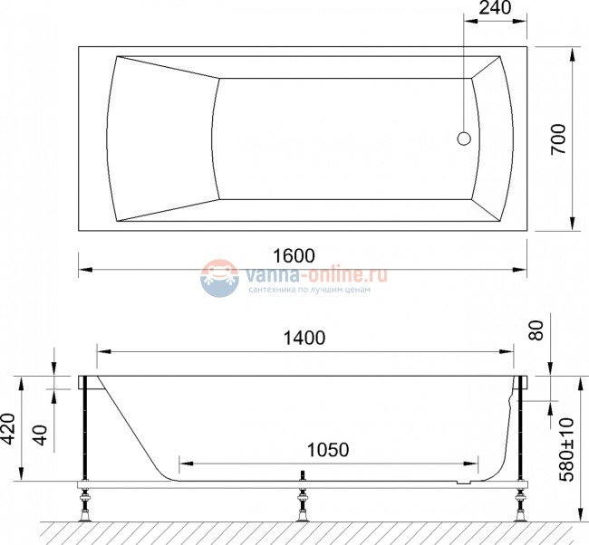 Акриловая ванна Royal Bath Vienna RB 953202 160 х 70 см