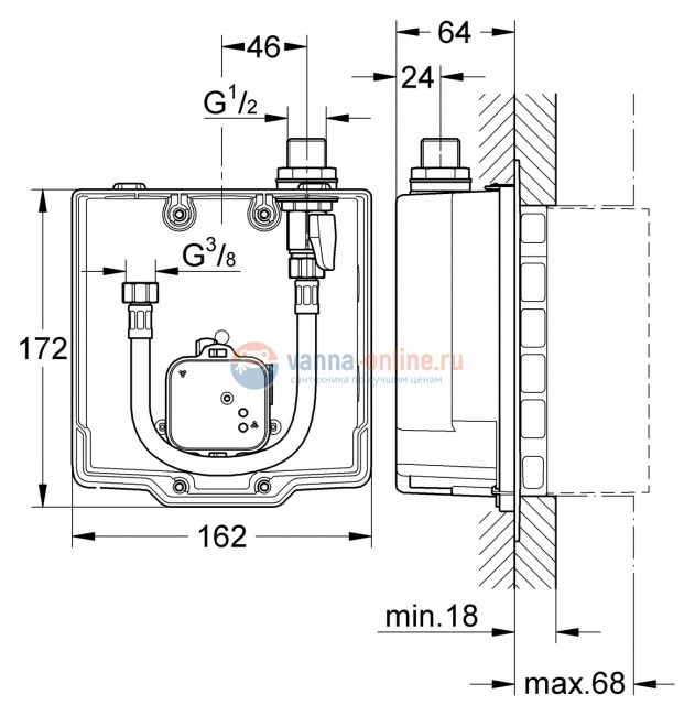 Скрытый монтажный ящик Grohe Euroeco Cosmopolitan E 36337000, без смешивания Скрытый монтажный ящик Grohe Euroeco Cosmopolitan E 36337000, без смешивания