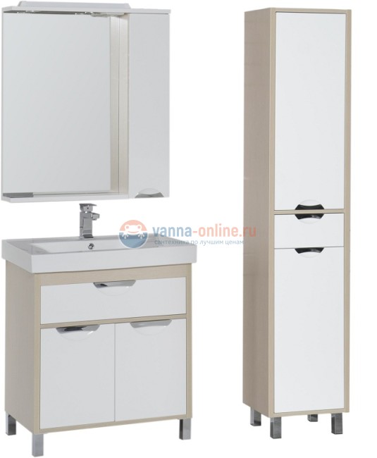 Зеркало-шкаф Aquanet Гретта 70 239320, цвет фасада - светлый дуб, корпус белый