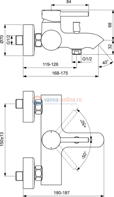 Настенный смеситель для ванны/душа Ideal Standard CERALINE BC199XG Настенный смеситель для ванны/душа Ideal Standard CERALINE BC199XG