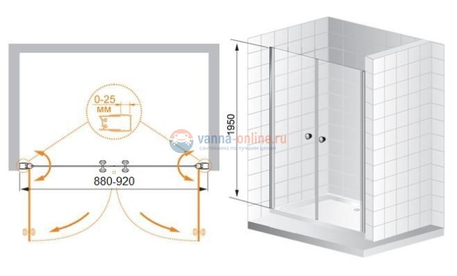 Душевая дверь Cezares TRIUMPH-B-2-90-C-Cr, профиль-хром