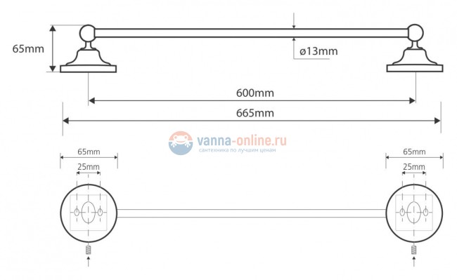 Полотенцедержатель Bemeta Retro 144104047 66.5 x 6.5 x 6.5 см, бронза Полотенцедержатель Bemeta Retro 144104047 66.5 x 6.5 x 6.5 см, бронза