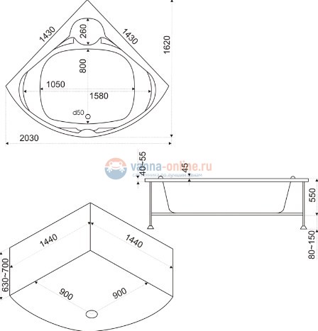 Акриловая ванна Bas Хатива 140x140