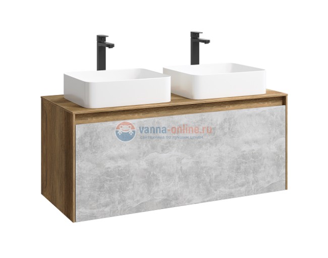 Тумба с раковиной Aqwella Mobi 120 см, фасад бетон светлый, корпус дуб балтийский