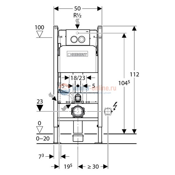 Инсталляция Geberit 458.124.21.1, с безободковым унитазом Geberit Renova 203050000, сиденье микролифт, комплект 