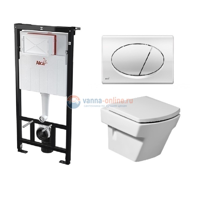 Инсталляция Alcaplast с унитазом Roca Hall 346627000, сиденье микролифт клавиша хром, комплект