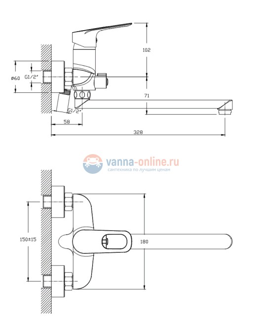 Смеситель Rush Edge ED7735-51 для ванны и душа, хром Смеситель Rush Edge ED7735-51 для ванны и душа, хром