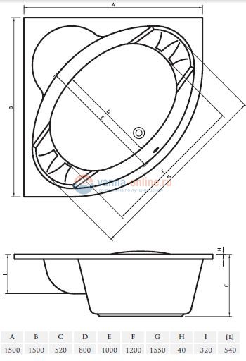 Ванна акриловая Vayer Kaliope, 150 х 150 см