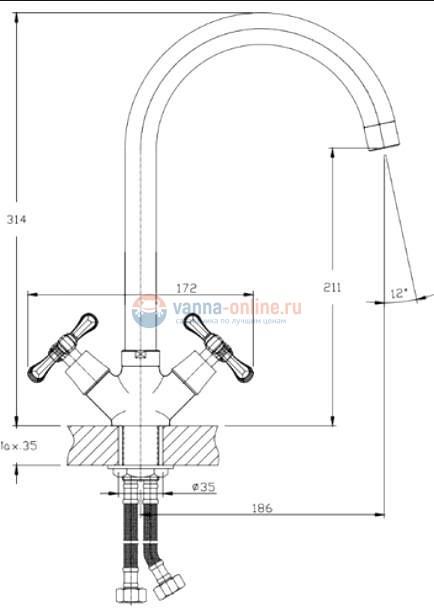 Смеситель для кухни Rush Bianki BI7650-24 высокий, хром Смеситель для кухни Rush Bianki BI7650-24 высокий, хром