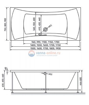 Ванна акриловая Relisan Xenia 150 х 75 см