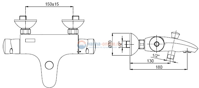 Смеситель Jacob Delafon Stomb E71071 для ванны и душа термостатический с эксцентриками Смеситель Jacob Delafon Stomb E71071 для ванны и душа термостатический с эксцентриками