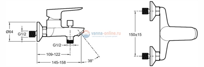 Смеситель Jacob Delafon Oscar E29844-CP для ванны и душа Смеситель Jacob Delafon Oscar E29844-CP для ванны и душа