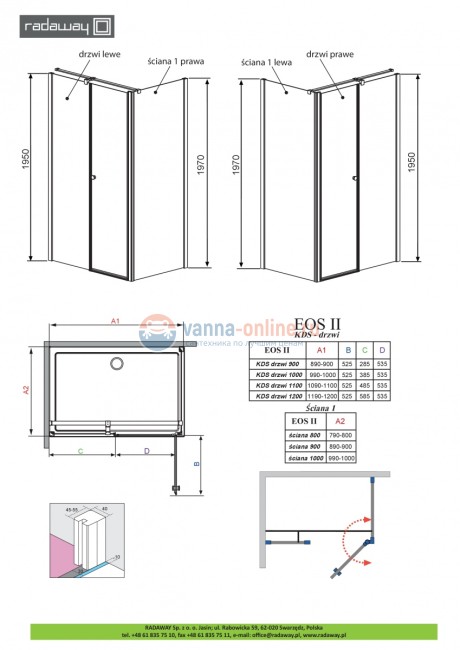 Душевой уголок Radaway EOS II KDS 100 x 100 см, правая дверь Душевой уголок Radaway EOS II KDS 100 x 100 см, правая дверь
