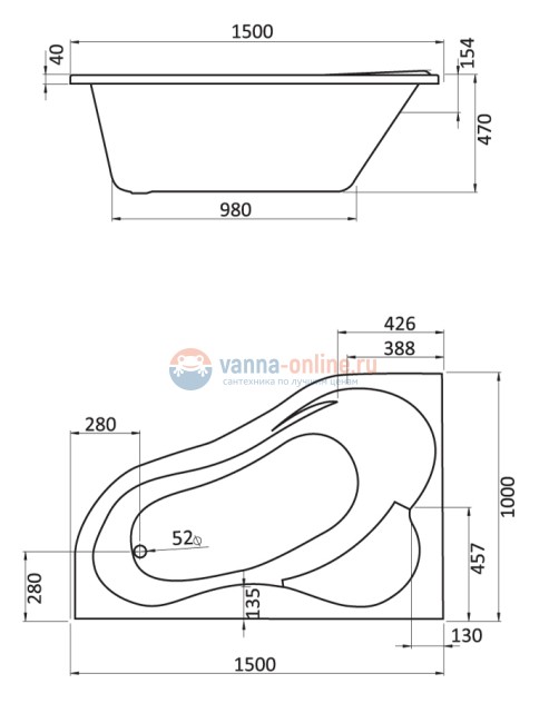 Ванна акриловая Santek Ибица WH112034/WH112035 LR 150 х 100 см