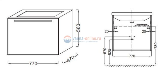 Тумба под раковину Jacob Delafon Struktura 80 EB1285-N14, цвет - серый антрацит, 1 ящик, 77 х 47 х 56 см