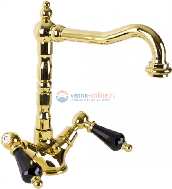 Смеситель Cezares DIAMOND-LS2-03/24-Sw-N, золото, ручки Swarovski Nero