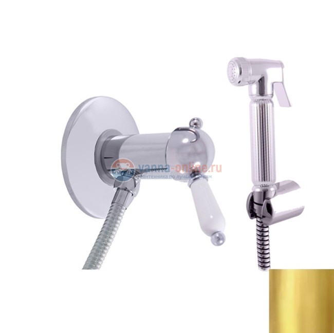 Смеситель скрытого монтажа для биде Rav-Slezak Labe L547/1Z, с гигиенической лейкой, золото/белый Смеситель скрытого монтажа для биде Rav-Slezak Labe L547/1Z, с гигиенической лейкой, золото/белый